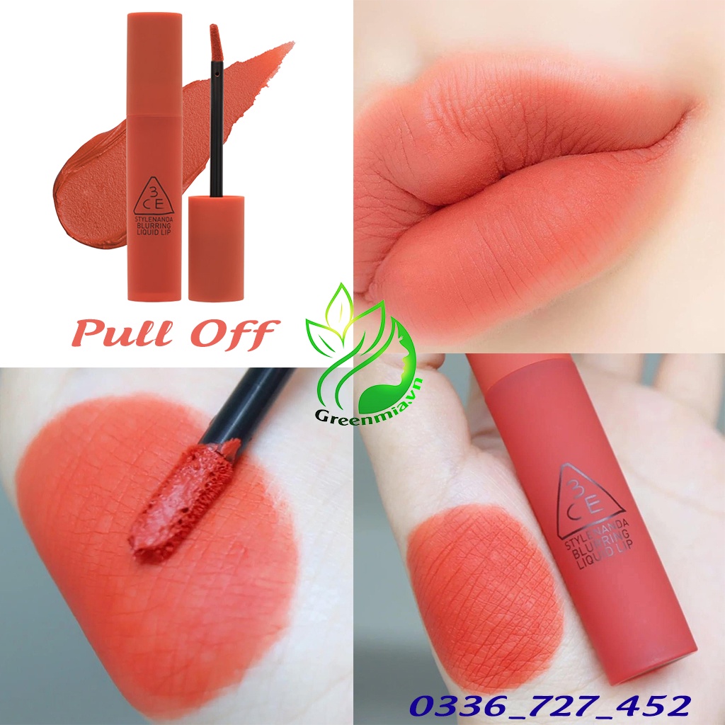 Son Kem Lì 3CE Blurring Liquid Lip Pull Off Màu Cam Bí Ngô Tươi Trẻ