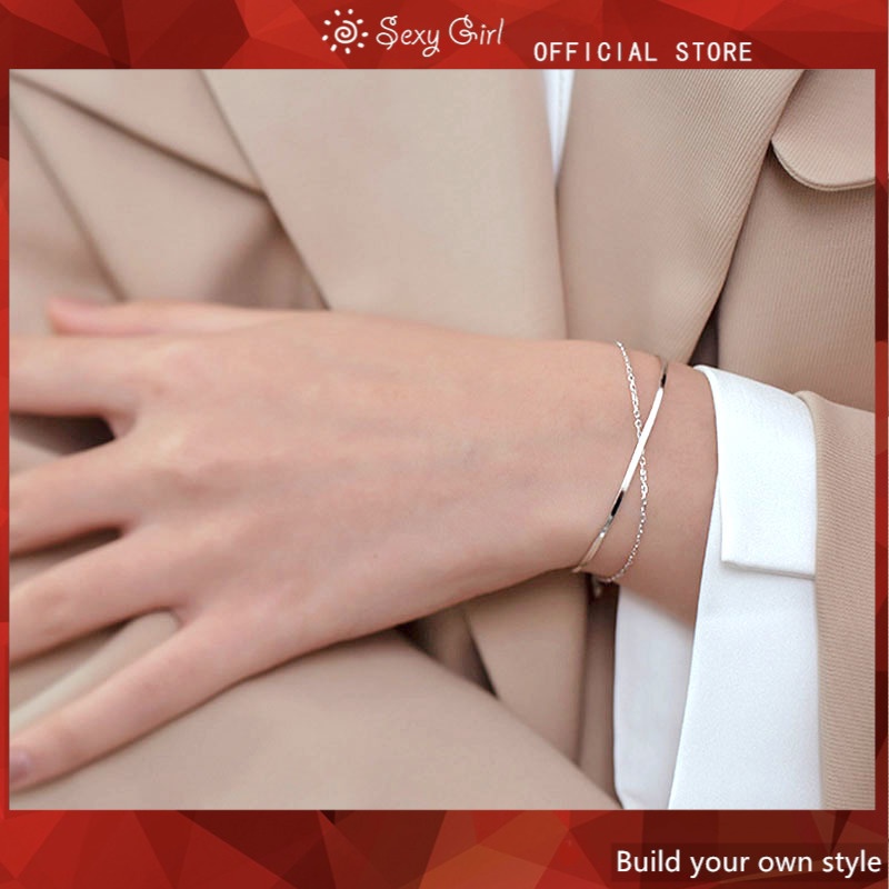 Vòng đeo tay mạ bạc 925 hai lớp thiết kế tinh tế thời trang cho nữ