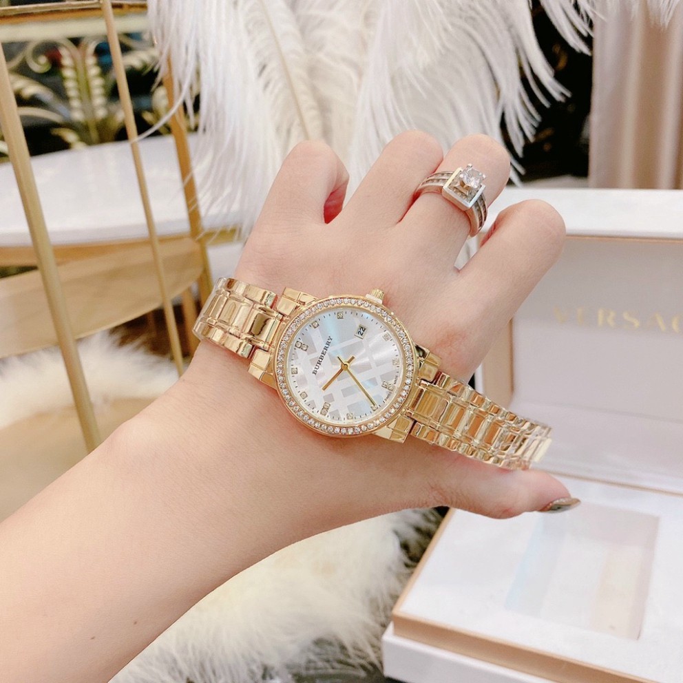 Đồng Hồ Thời Trang Nữ Đeo Tay Burberry FullBox - Đồng Hồ Nữ Cao Cấp dây thép không gỉ viền kim loạ chống nước hàng đẹp