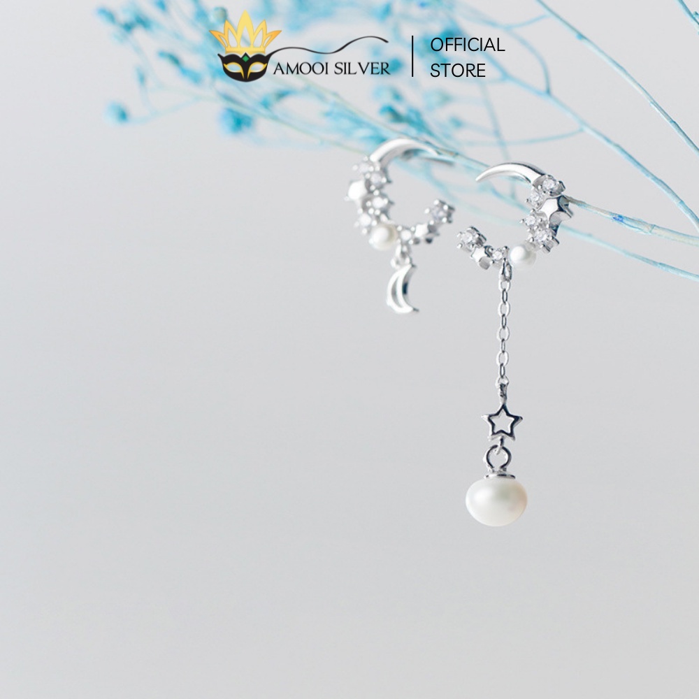 Bông Tai Bạc S925 Dáng Tua Dài Mẫu Mặt Trăng Tua Rua - Amooi Silver AB191
