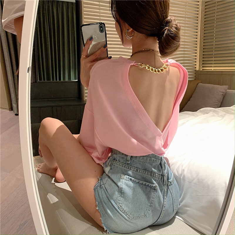 [Order QC] [Order] Áo thun mỏng hở lưng sexy phong cách Hồng Kông form rộng [ Quảng Châu ]