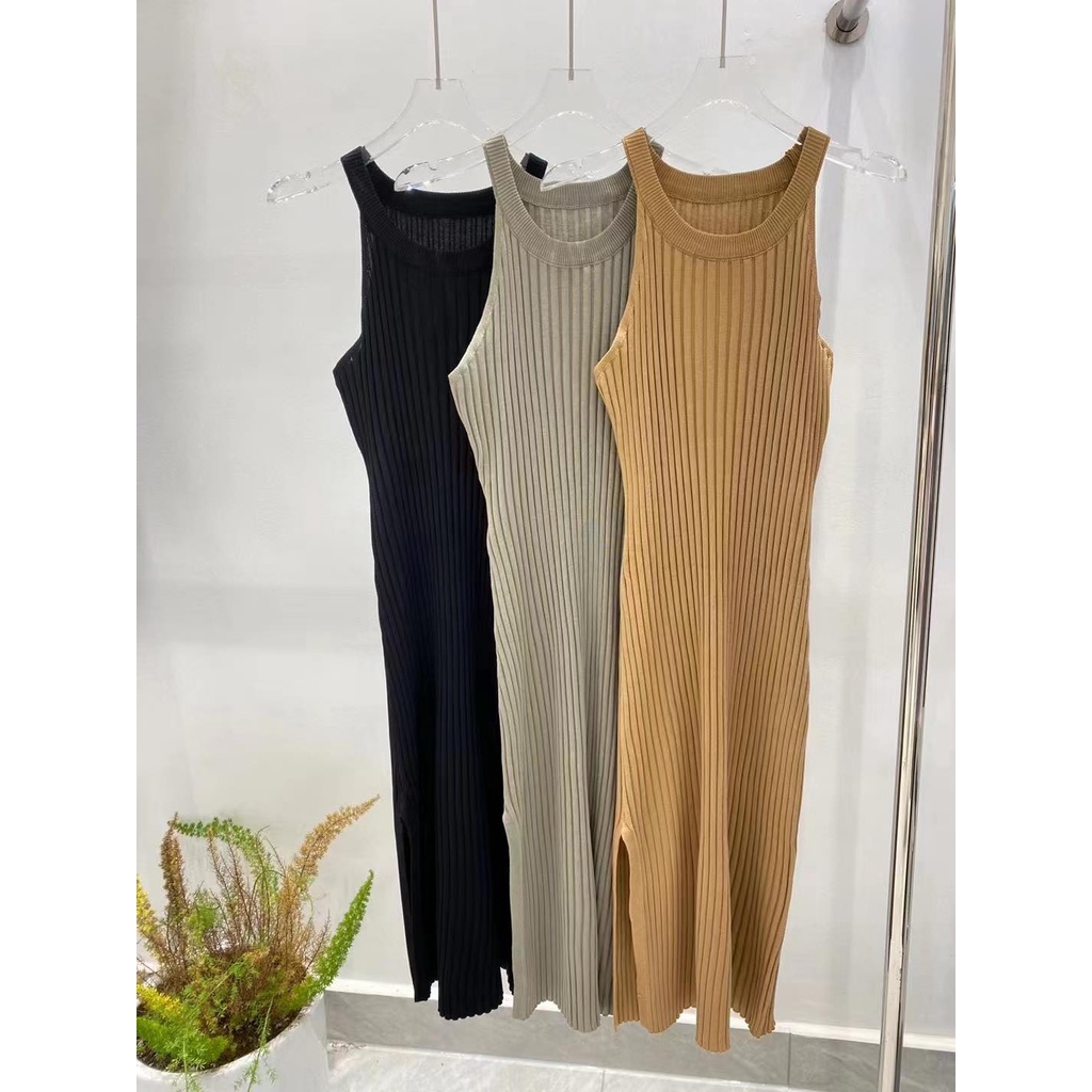 Đầm nữ len dệt dày dặn cổ yếm ôm body