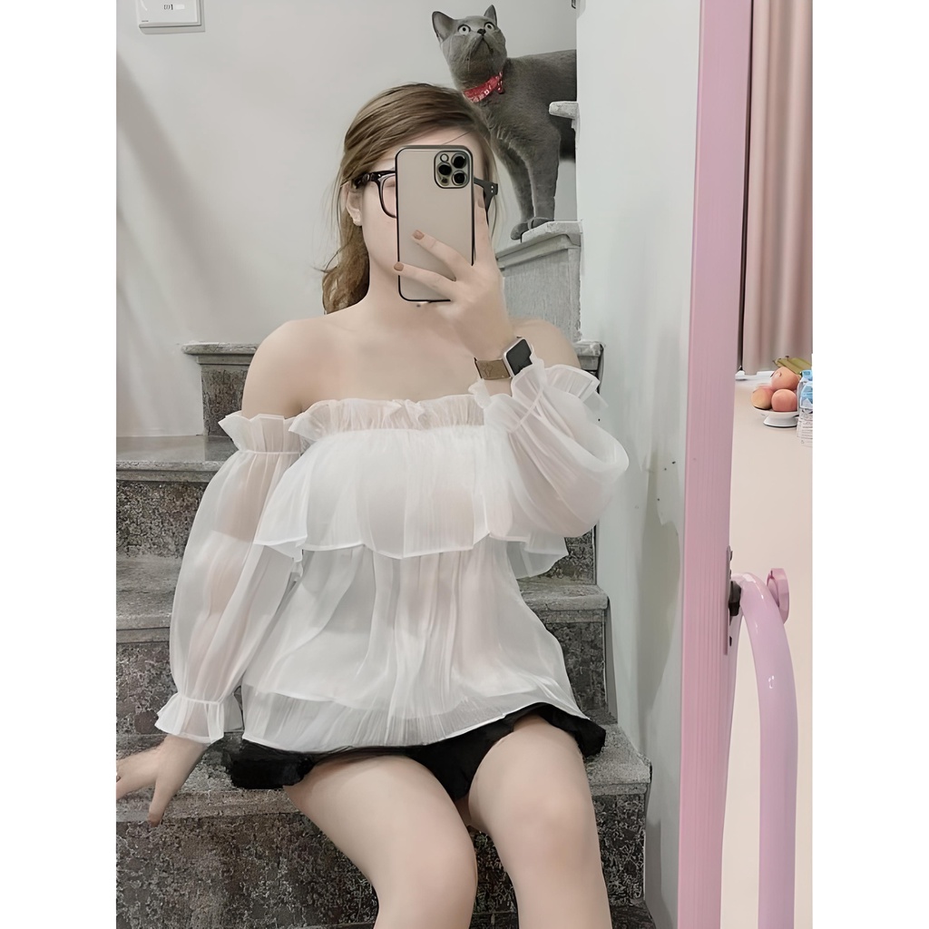 Áo trễ vai bánh bèo 2 lớp nhiều màu