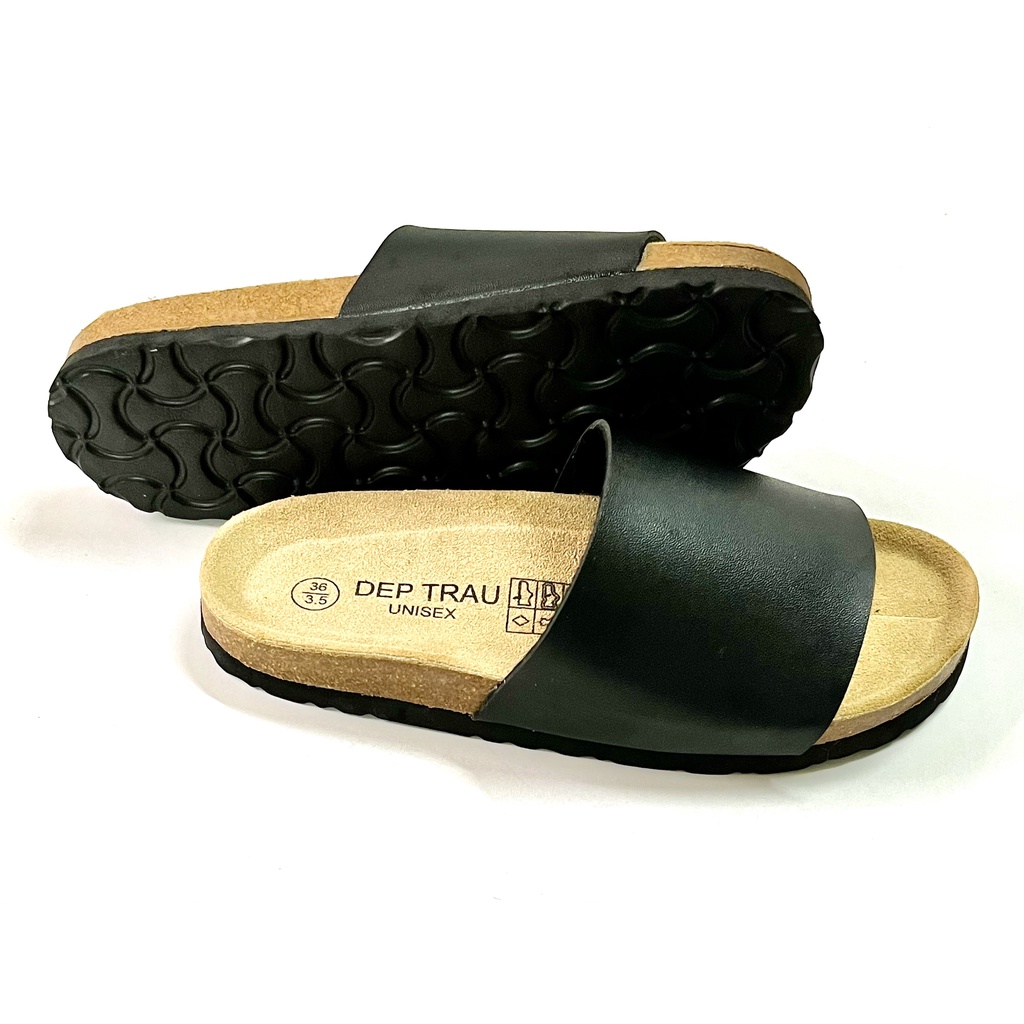 Dép đế trấu Birken nam nữ unisex quai bản ngang màu đen