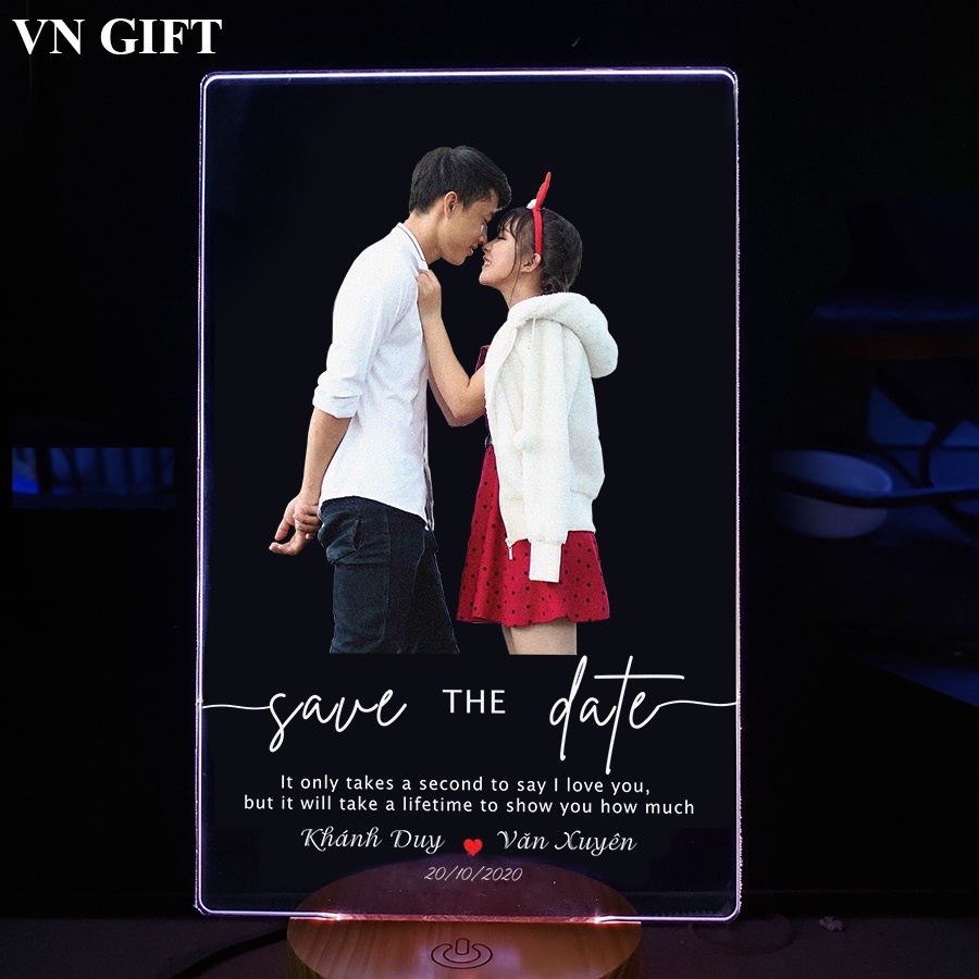 [Save the date ] Đèn led 3D thiết kế in hình theo yêu cầu, tùy chọn kích thước, kỷ niệm yêu nhau, ngày cưới