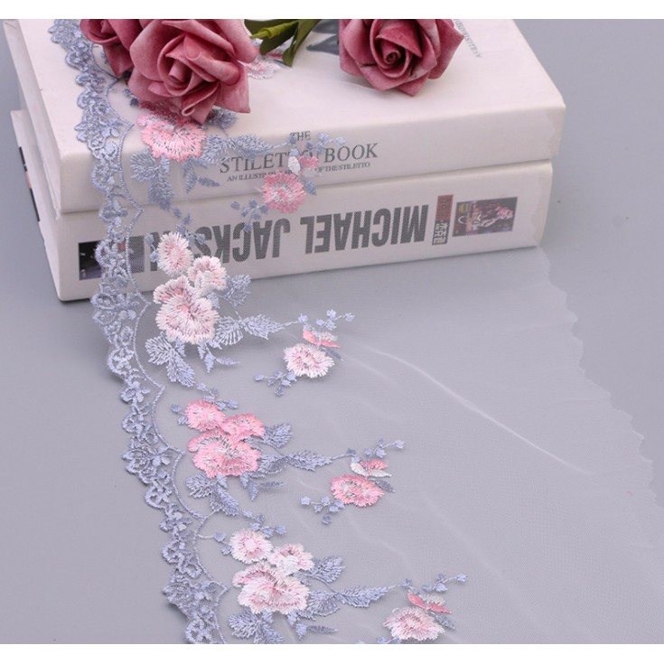 Ren Thêu Hoa Hồng loại đẹp bản rộng 20cm x50cm may đồ búp bê Adhshop