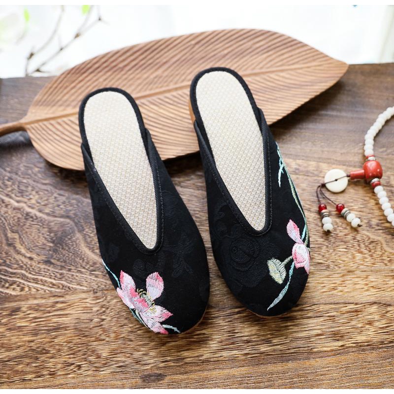 1] Giày Vải Lụa Sáng Thêu Họa Tiết Phong Cách Huihua Dân Tộc Mùa Hè Cho Nữ sanda7
