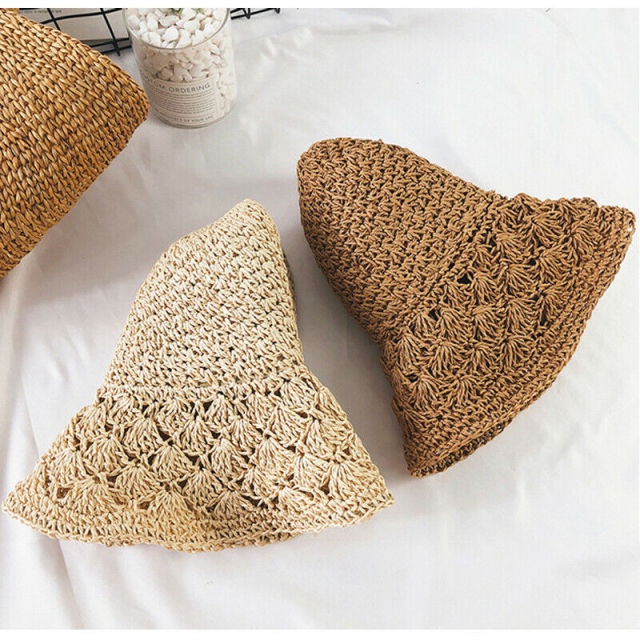 Mũ cói đi biển Vintage - đan móc chân chim và vảy cá