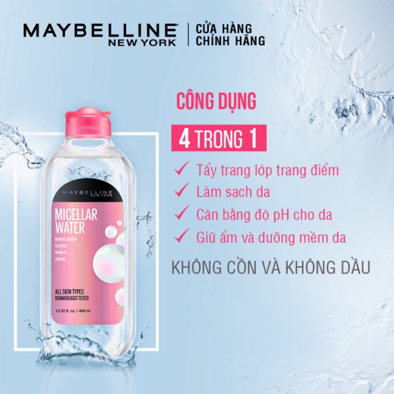 [G01] Nước Tẩy Trang Micellar Dưỡng Da Không Cồn 4 Trong 1 Maybelline New York Micellar Water 4-in-1 400ml S013