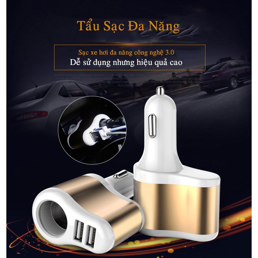 Tẩu sạc ô tô 1 cổng tẩu 2 chân usb tích hợp công nghệ sạc nhanh 3.1A phù hợp với iphone và android