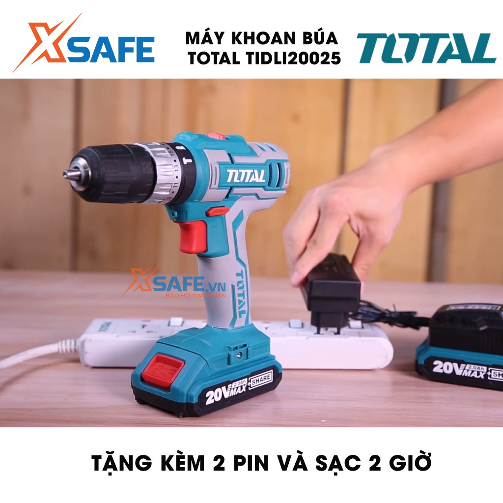 Máy khoan búa dùng pin Lithium 20V TOTAL TIDLI20025 Tặng kèm 53 món gồm 2 pin 1 sạc 2h và 50 món linh kiện