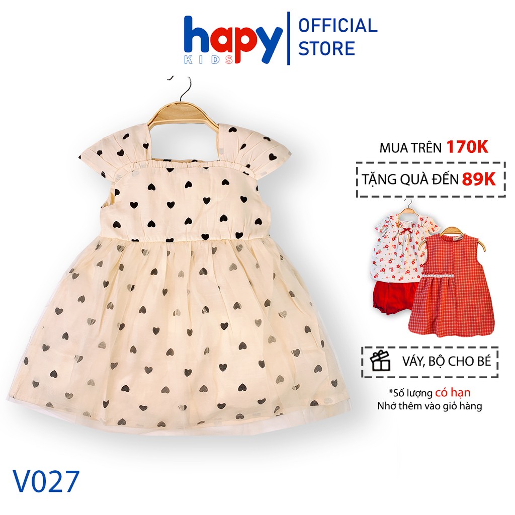 Váy Bé Gái, Đầm Bé Gái Họa Tiết Trái Tim Công Chúa 2 Lớp Cho Bé Từ 9-20kg Hapykids V027
