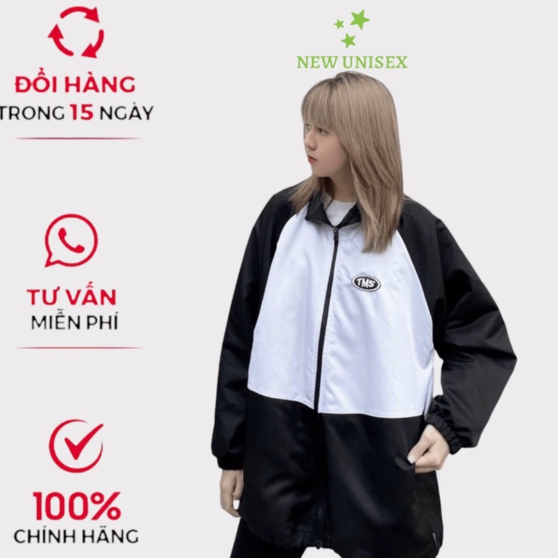 Áo Khoác Dù Nam Nữ in Logo TMS Form Rộng Dài, Kiểu Dáng Mới Phối 2 Tông Màu Đen Trắng Cực Chất TP01 [NewUnisex]