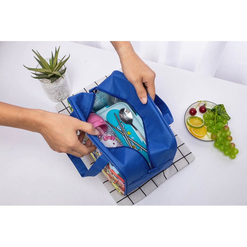 Hellokitty Túi Đựng Hộp Cơm Trưa Hai Lớp Bằng Vải oxford Chống Thấm Nước Hình Siêu Nhân / minions / avengers