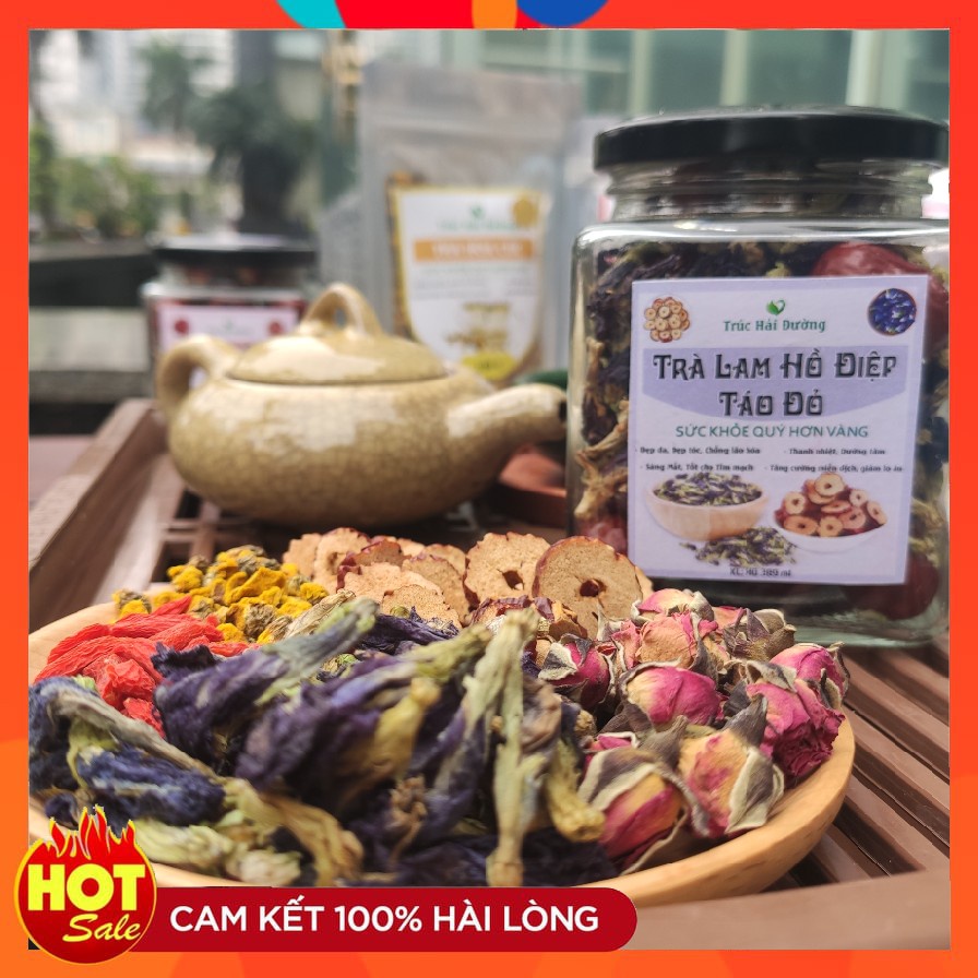 ✅[HÀNG CAO CẤP] Trà Hoa Đậu Biếc Táo Đỏ Loại Thảo Mộc Thượng Hạng Hũ 389ml Để Detox, Thải Độc, Thanh Nhiệt, Ngủ Ngon