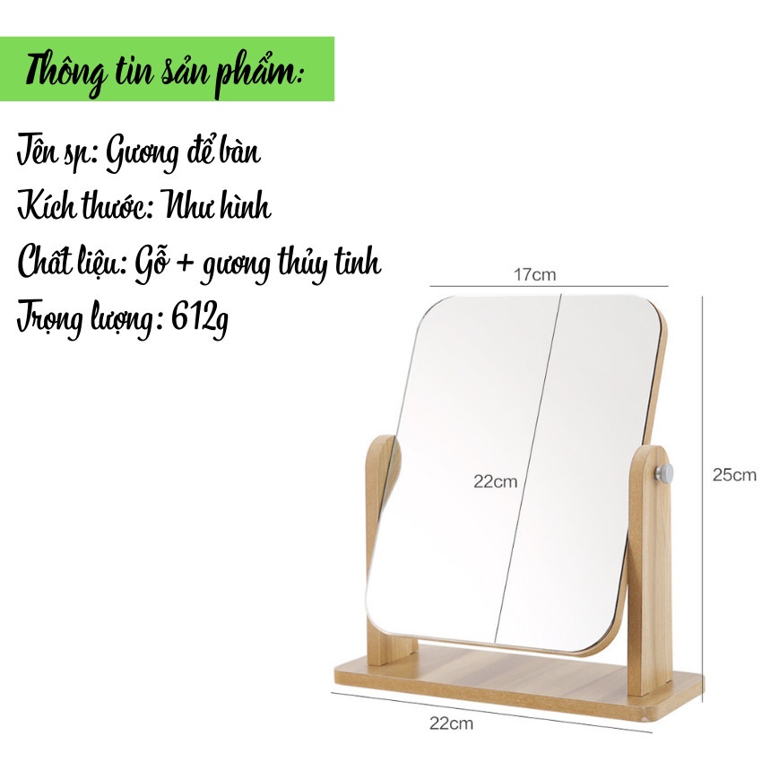 Gương Để Bàn, Gương Gỗ Mini Trang Điểm Để Bàn Decor Phong Cách Hàn Quốc titan.st