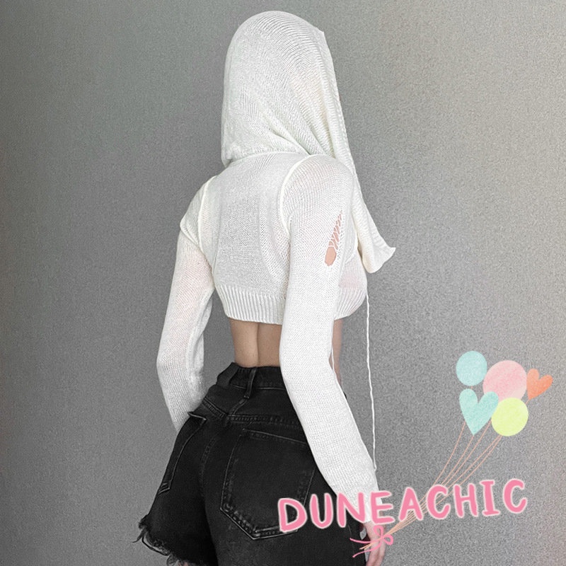DUNEA Áo hoodie dệt kim tay dài thời trang dành cho nữ