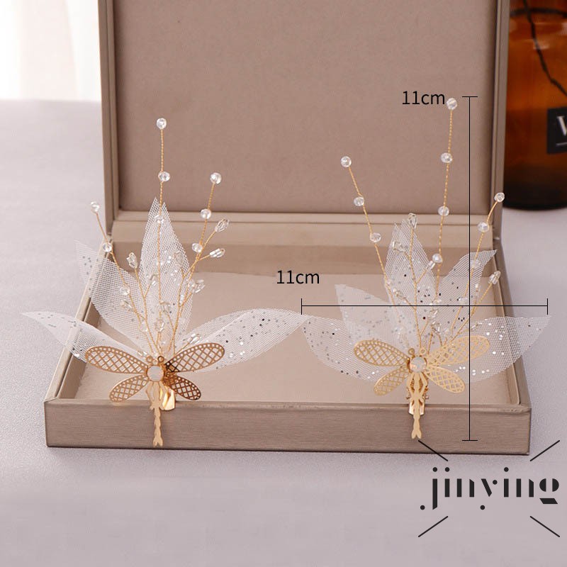Cặp kẹp tóc GETNOIVAS bướm pha lê đá sáng chiếu cánh lưới trắng dùng đám cưới cho cô dâu