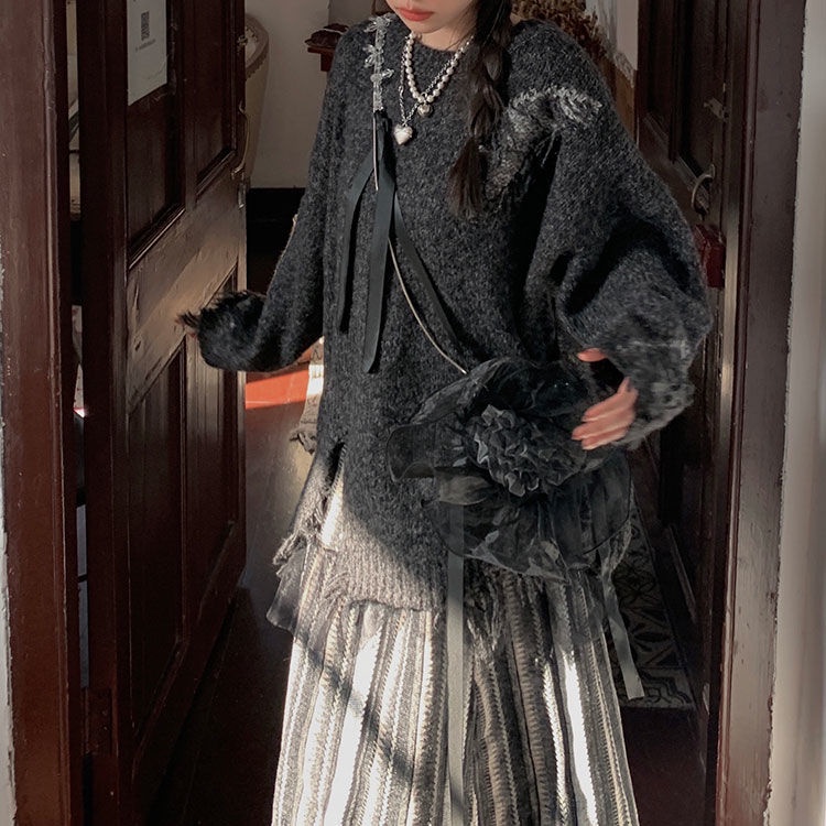 Áo len tay dài dáng rộng 2022 joker phong cách retro đường phố