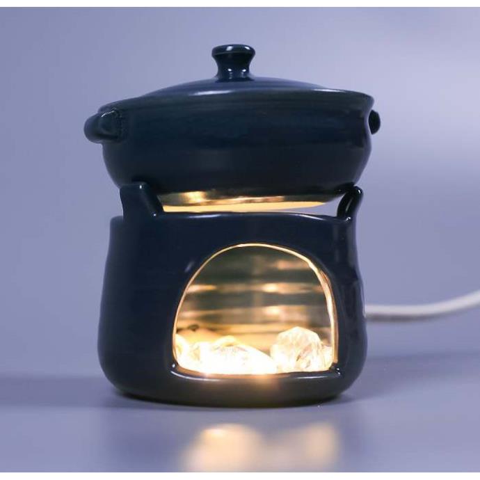 Đèn gốm bếp đơn xanh coban Gốm Sứ Bát Tràng trang trí nội thất, đèn để bàn phòng ngủ