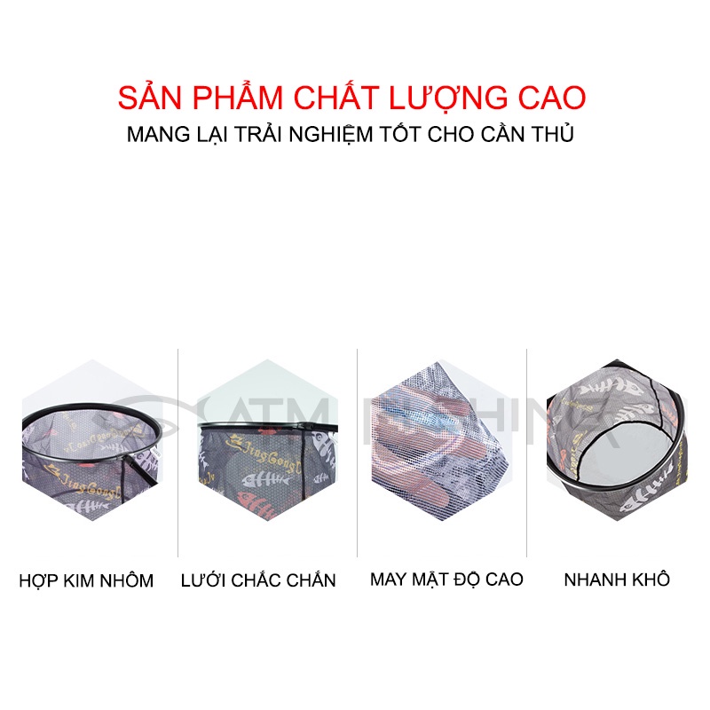 Vợt Cá Câu Đài Cao Cấp, Vành Vợt Câu Cá Carbon, Mặt Vợt Câu Đài