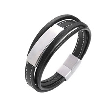 Stainless Steel Suction Clasp with Multi-Layer Woven Leather Bracelet Retro Popular Couple Titanium Steel Bracelet