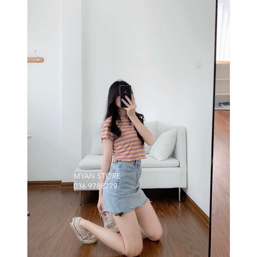 Áo thun kẻ bèo cổ tim ngực A062101 | BigBuy360 - bigbuy360.vn