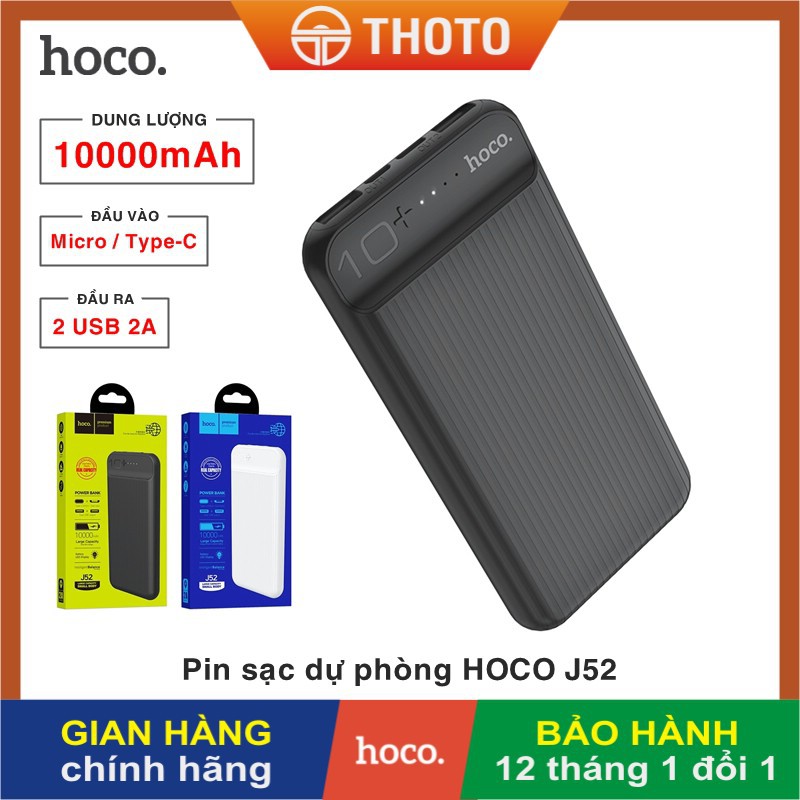 Pin sạc dự phòng di động HOCO J52 New joy dung lượng 10000mAh, đầu ra 2 cổng USB 2A - Hàng chính hãng