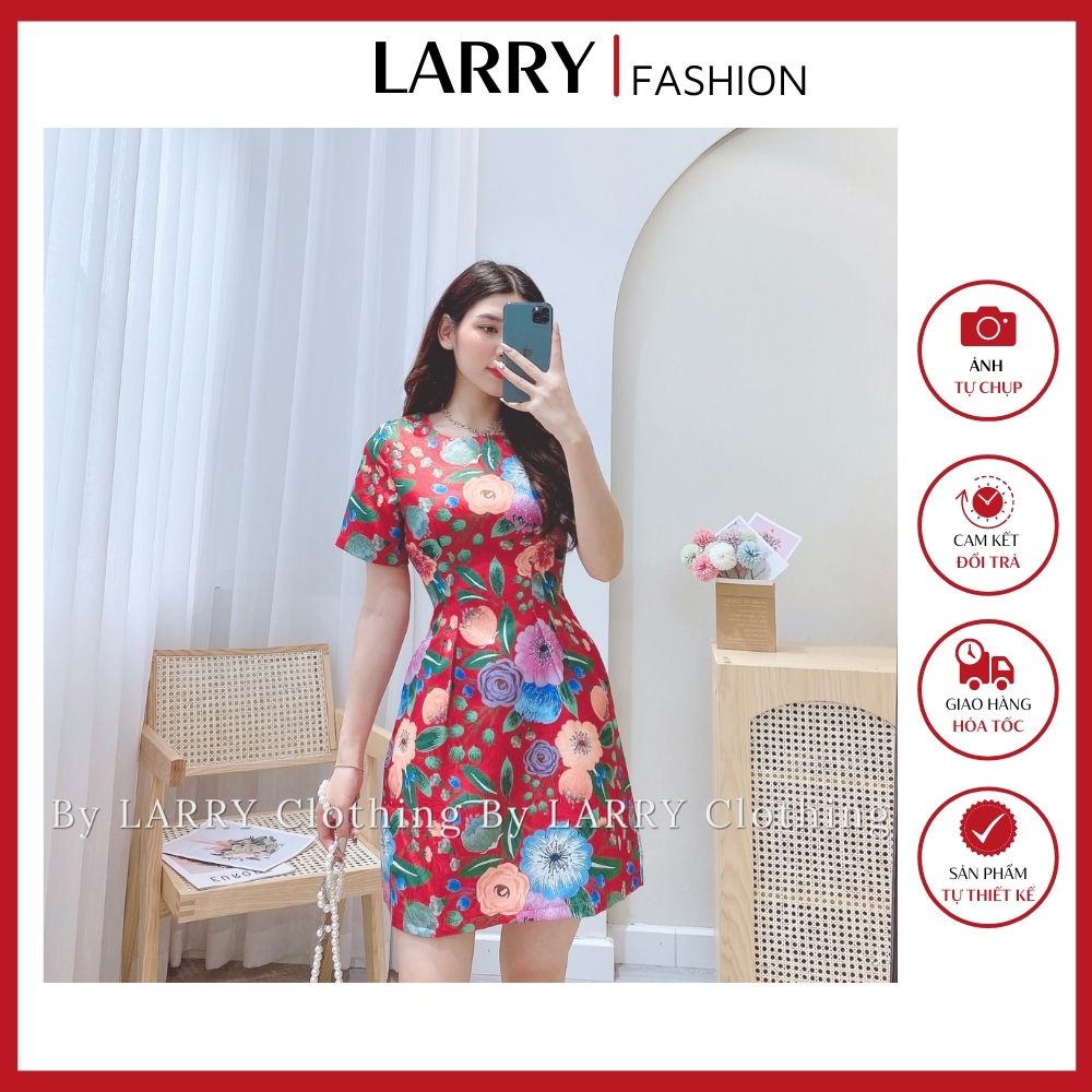 Váy Gấm Hoa Cao Cấp V398 Thiết Kế 2 Lớp Larry Clothing