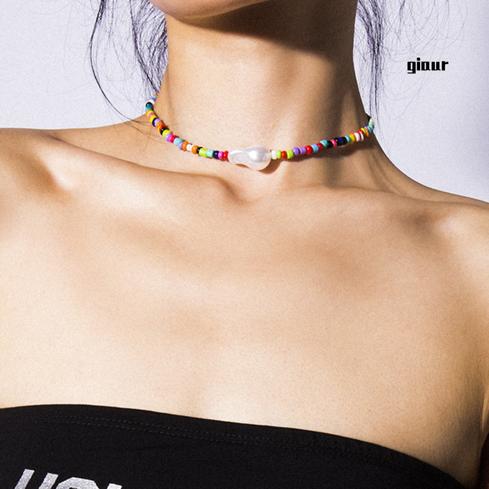 vòng cổ Choker Đính Hạt Ngọc Trai Giả Nhiều Màu Sắc Phong Cách Bohemian Thời Trang Mùa Hè Cho Nữ