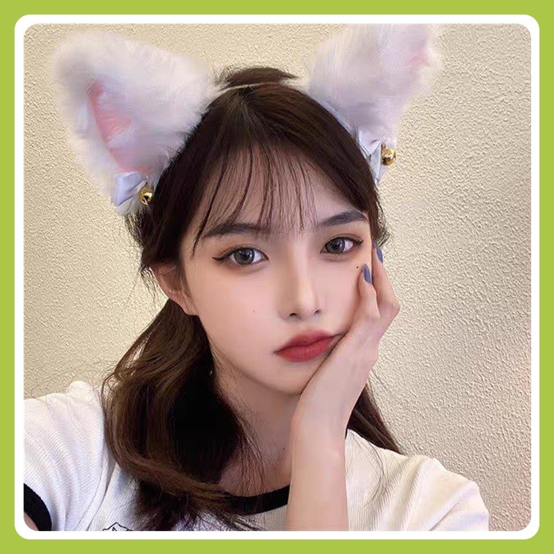 [HCM] Cài tóc Tai mèo có chuông màu trắng/đen siêu xinh đáng yêu cho bạn nữ phong cách Nhật Bản - Selenshop