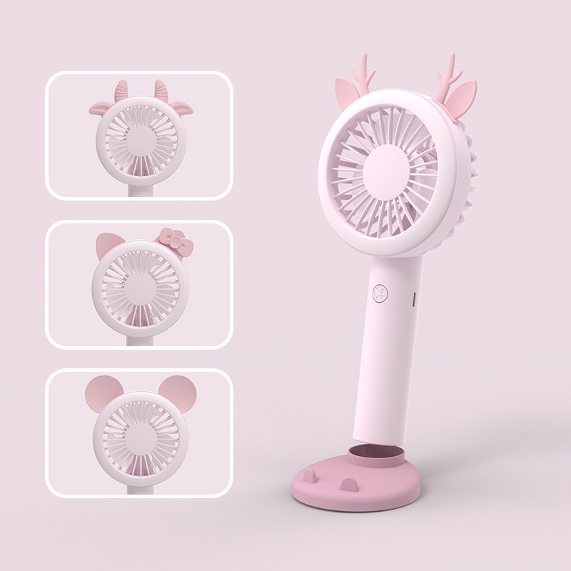 Quạt cầm tay IMEBOBO quạt cầm tay tích điện mini 3 tốc độ tặng kèm 4 cặp tai trang trí siêu cute- Mixiao