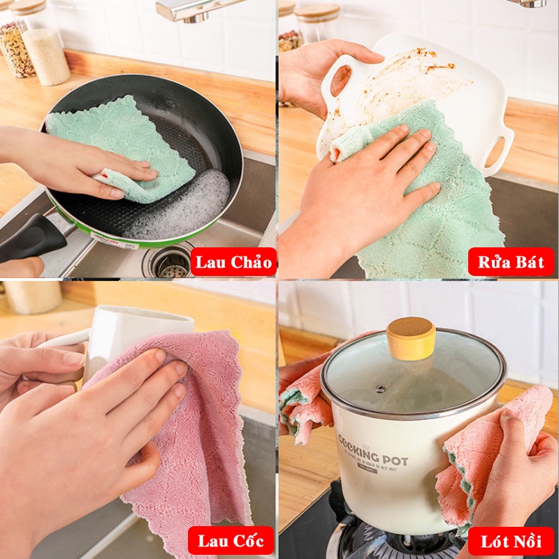 Combo 10 Khăn Lau Bát Đĩa Nhà Bếp Đa Năng 24*15cm, Lau Cốc Chén Bàn Ghế Thấm Nước Chống Dính Dầu Mỡ Chính Hãng Amalife