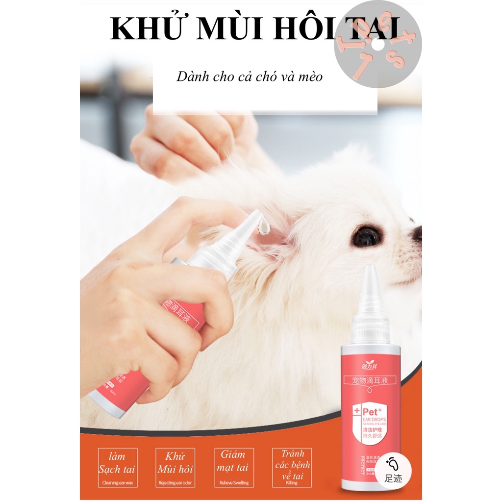 Dung dịch nhỏ tai vệ sinh điều trị viêm thối tai chó mèo Daoliqi 60ml
