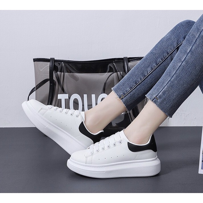 Giày thể thao nam nữ MCQ 2021, sneaker cổ thấp gót nhung Hàn Quốc