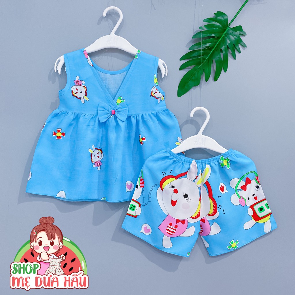 Bộ tole lanh sát nách phối nơ bé gái 6-23kg