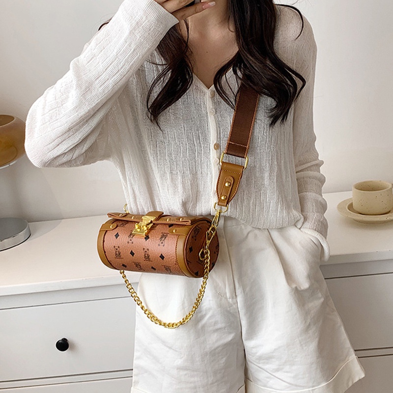 Túi đeo chéo IELGY kiểu trụ bản rộng in họa tiết thời trang cho nữ