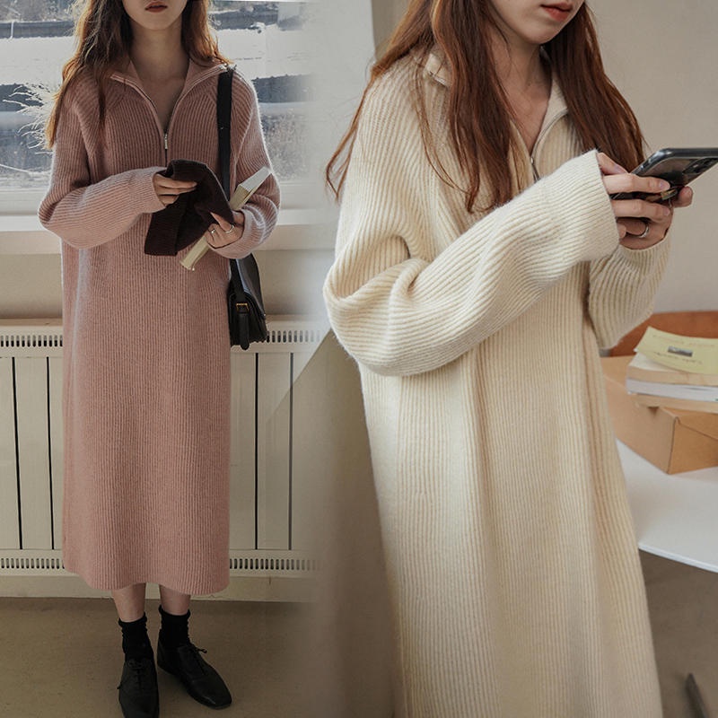 Váy Len Tăm Polo Đầm Suông Bigsize Váy Len Bầu Dáng Dài Qua Gối Form Rộng Dáng Dài Váy Bầu Váy Nữ Thu Đông VL014