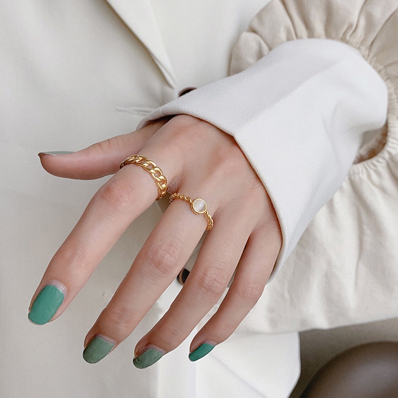 Nhẫn thép titan đính đá opal dạng hở điều chỉnh được thời trang dành cho nữ