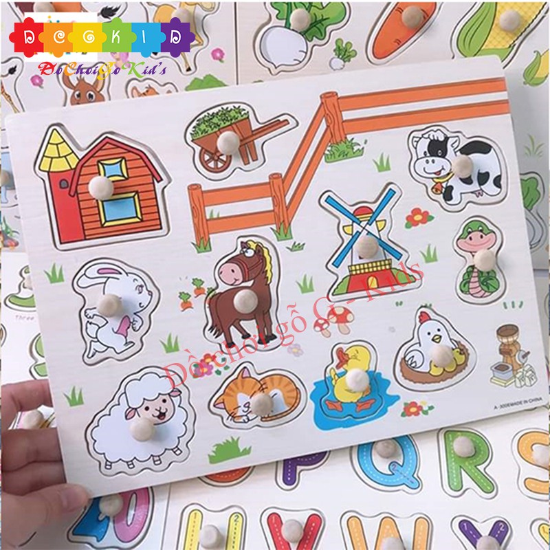 Đồ chơi gỗ - Đồ chơi bảng núm gỗ lắp ghép nhiều chủ đề cho bé