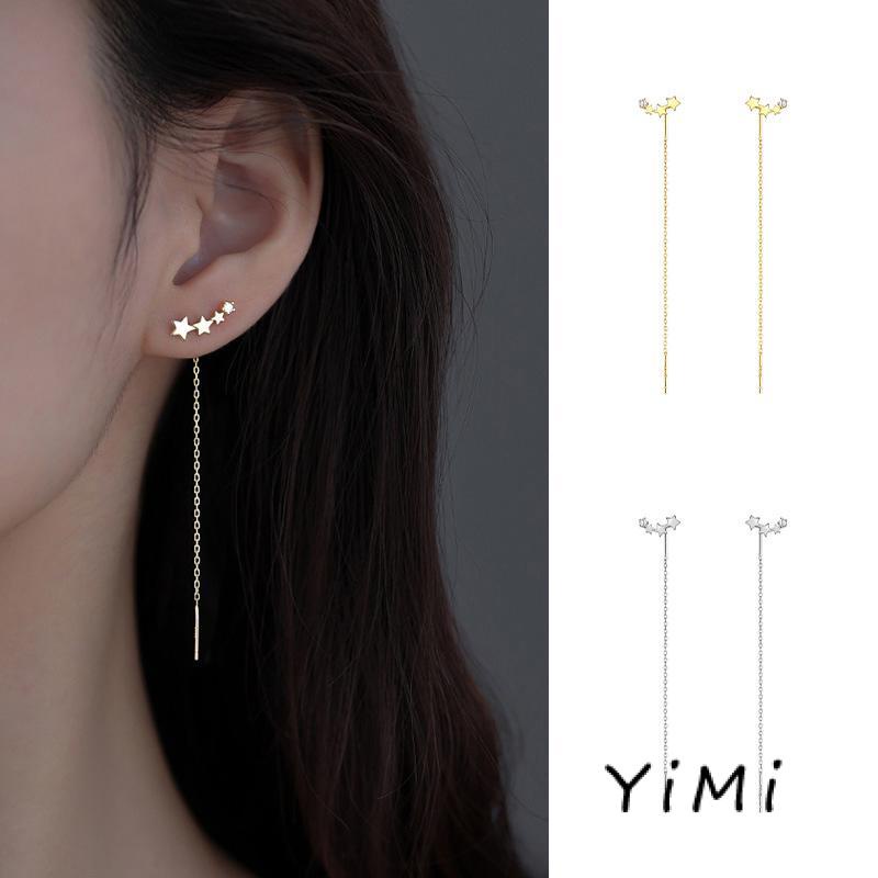 Khuyên Tai Dáng Dài Tua Rua Hình Ngôi Sao Sao Băng Màu Bạc Zircon Thời Trang Cho Nữ