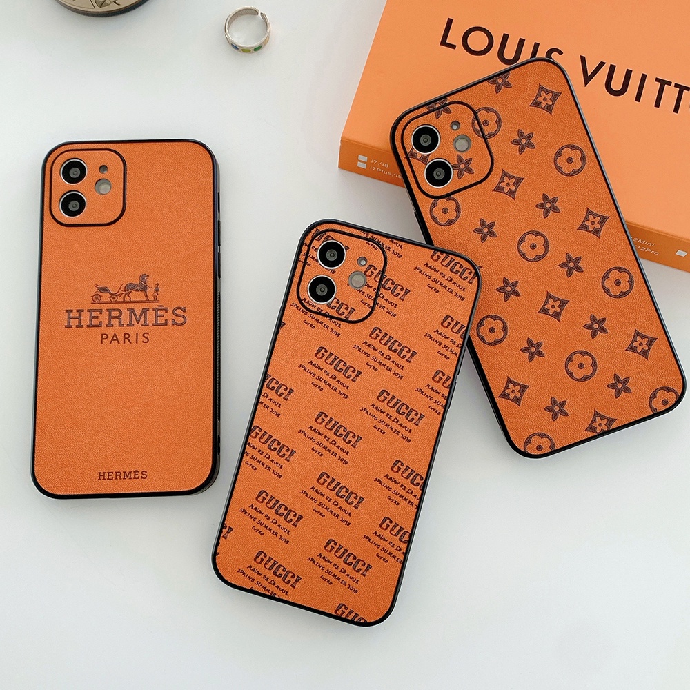 Ốp điện thoại da cứng in logo LV Gucci HERMES sang trọng cho iPhone 12 11 PMax SE2 X XS XR XSMAX 7 8 Plus