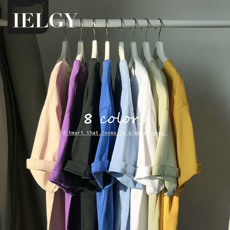 Áo thun IELGY tay ngắn dáng rộng màu trơn trẻ trung cho nữ