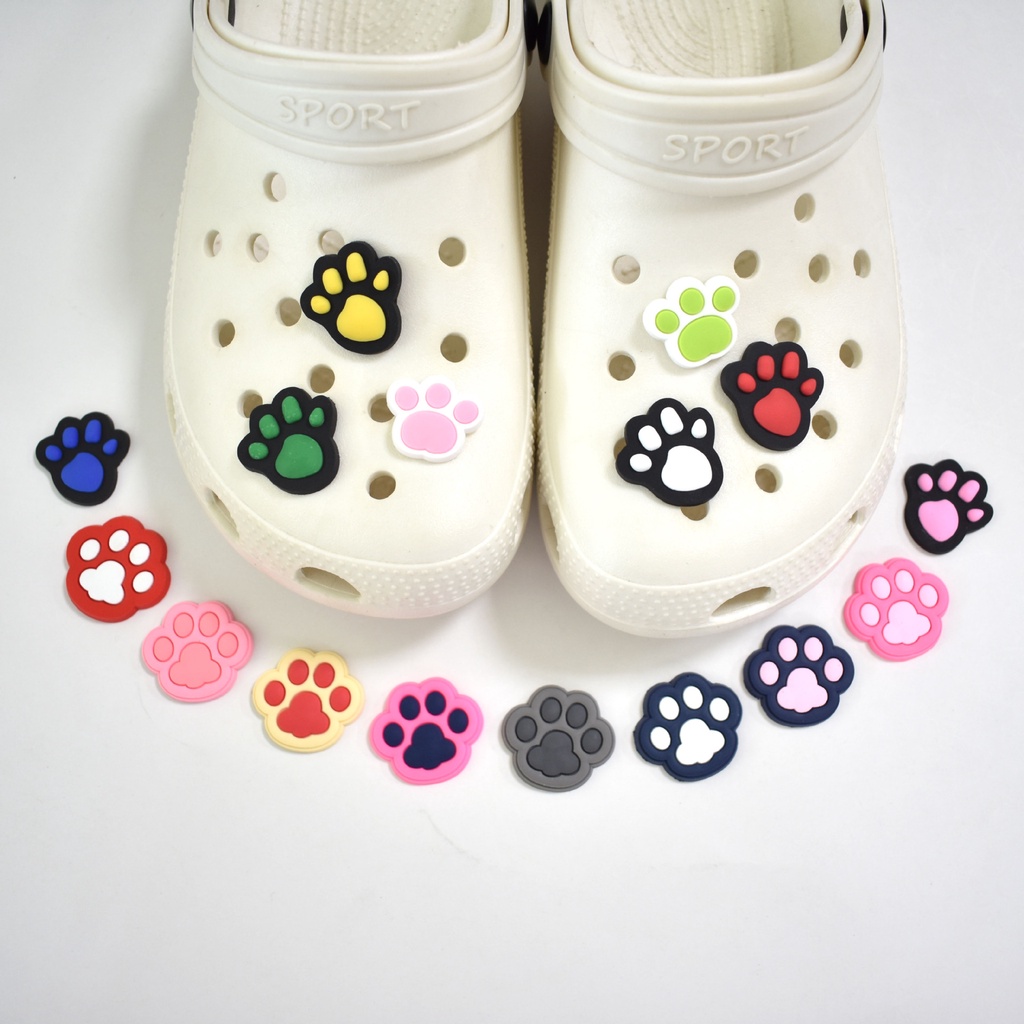 Charm giày Crocs Jibbitz bằng cao su PVC mềm in dấu chân mèo dễ thương có thể tháo ra