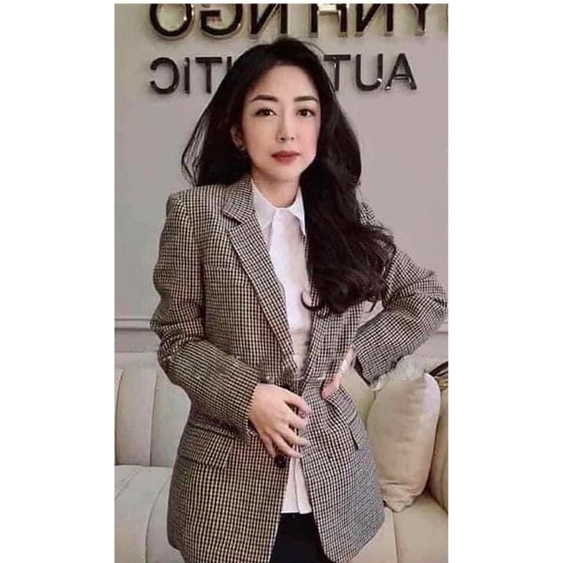 ÁO BLAZER ZARA XUẤT DƯ TUỒN NỮ VẢI DẠ MÀU NÂU KẺ CARO