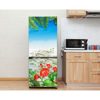 Decal dán tủ lạnh - Mẫu Đầm Sen - Chất liệu cao cấp - Có sẵn keo dán