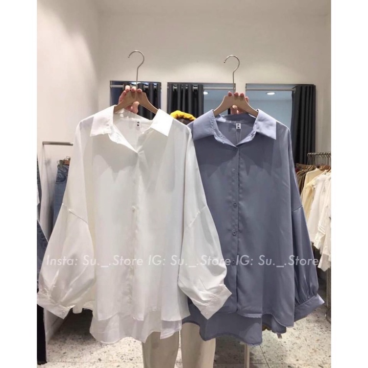 Áo sơ mi nữ thụng form rộng phong thái tươi trẻ A633 Nội Y Xanh hàng đẹp trendy