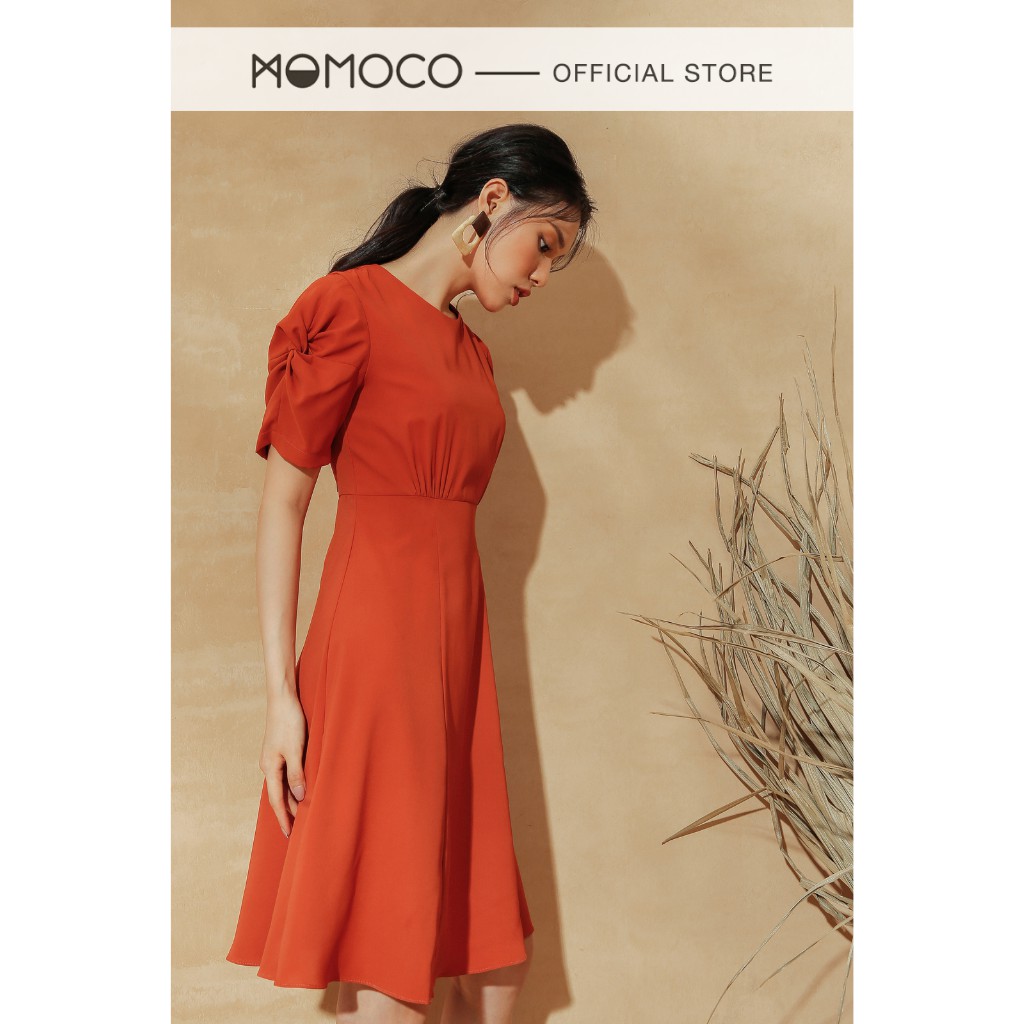 Đầm Công Sở Dáng Xòe MOMOCO Cổ Tròn Tay Cộc Nhún Tay Chất Vải Trượt Ít Nhăn M2862