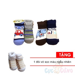 Bộ 4 đôi vớ trượt hình thú cho bé sơ sinh - size lớn - bé trai Tặng 1 đôi vớ sơ sinh sọc
