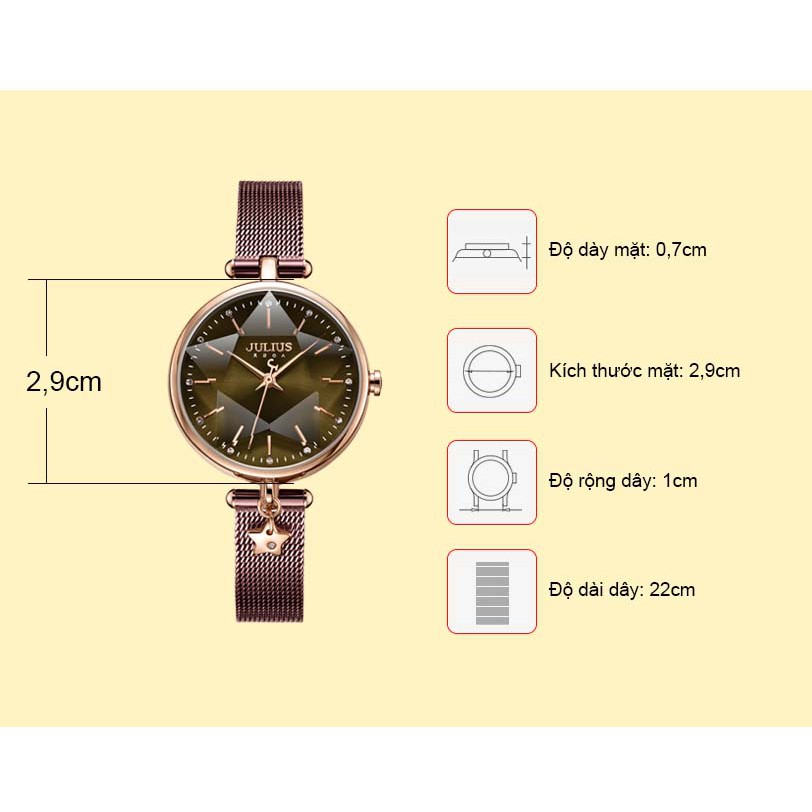 Đồng hồ nữ JA-1145E Julius Hàn Quốc dây thép